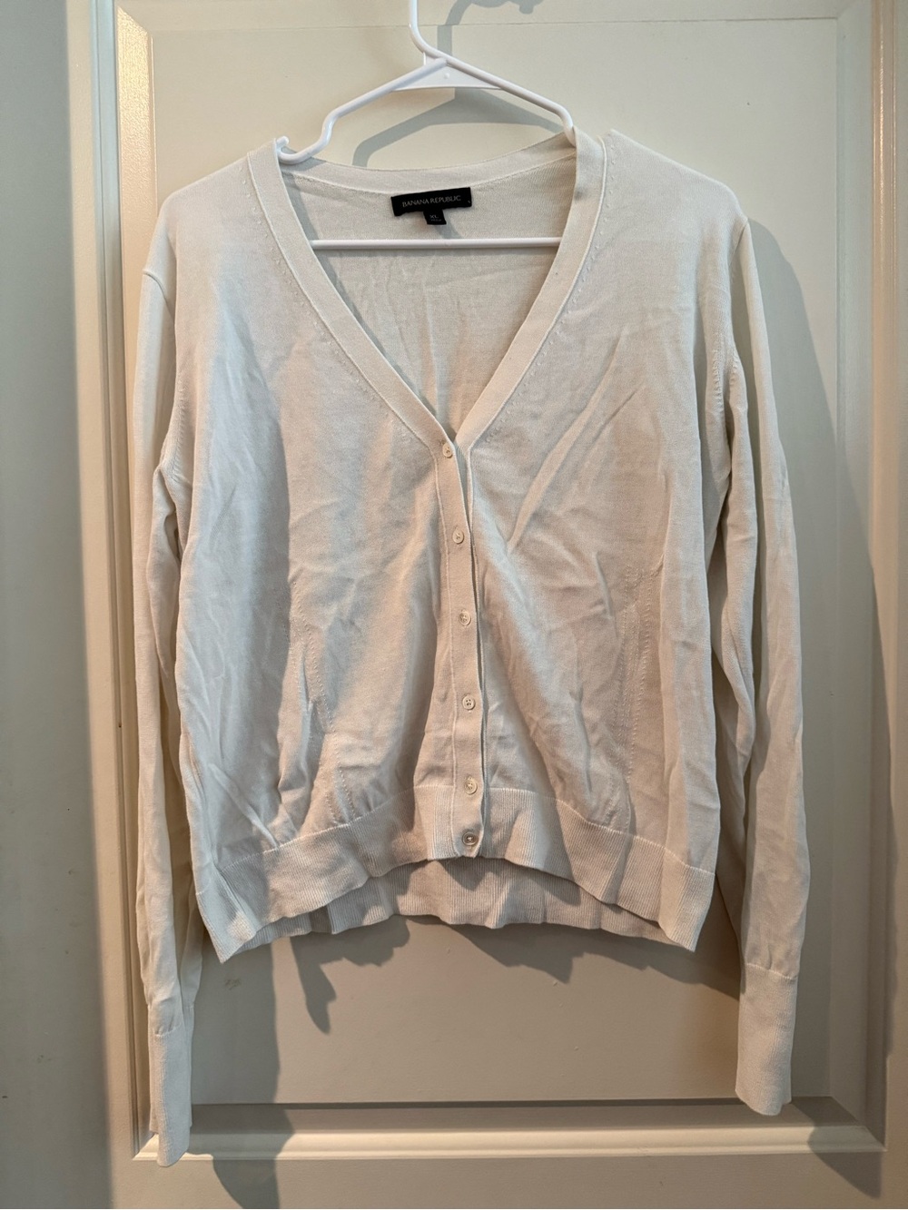 Banana Republic White V-Neck Button Cardigan